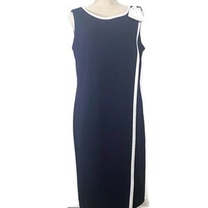 Glamour Navy & White Midi Sleeveless Shoulder Bow Crew Neck Dress